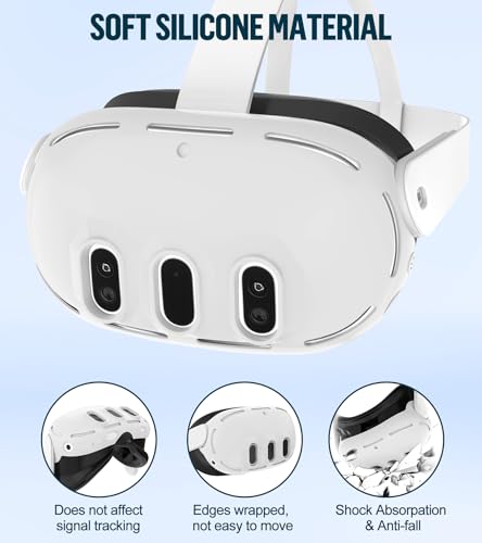 Silicone Cover Set Compatible with Meta Oculus/Quest 3, VR Accessories Protective Cover Includes Controller Grips, Front Shell Headset Cover and Face Cover, Not Fit Quest 3S (White) - color: White