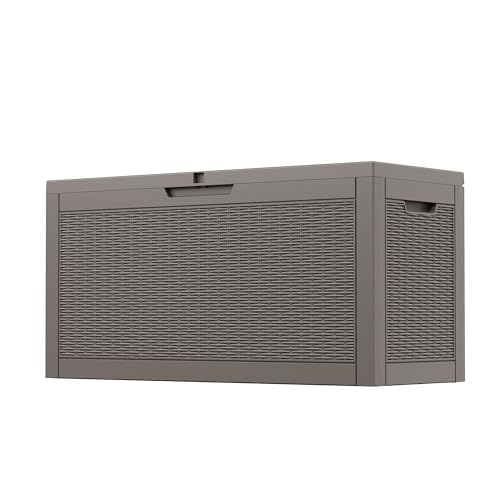 Outdoor Storage Box, Resin Deck Boxes Indoor and outdoor, Waterproof Storage Box Lockable Lid (Grey,70 Gallon) - color: Rattan Grey, style: 70 Gallon