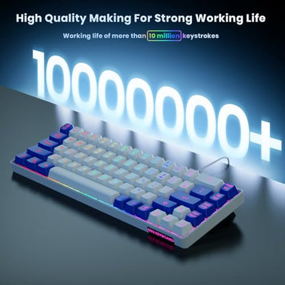 GEODMAER 65% Gaming Keyboard, LED Backlit Mini Wired Keyboard, Ultra-Compact Anti-Ghosting No-Conflict 68 Keys Membrane Gaming Wired Keyboard for PC Laptop Windows Gamer(White-Blue) - color: White-Blue