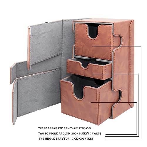 Zoopin 200 Card Deck Box for MTG ,CCG,TCG,Yugioh...With Two Built-in Life Counters and Two Card-trays plus one Dice/Token Tray (Brown ) … - color: Brown