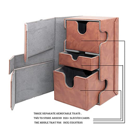 Zoopin 200 Card Deck Box for MTG ,CCG,TCG,Yugioh...With Two Built-in Life Counters and Two Card-trays plus one Dice/Token Tray (Brown ) … - color: Brown