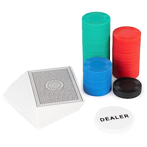 Spin Master Games Cardinal Classics, 200 Poker Chips Set Playing Cards Deck Dealer Button Texas Hold ‘Em Classic Casino Table Game, for Adults and Kids Ages 10 and up - style: 200 pcs Poker Chips with Playing Cards