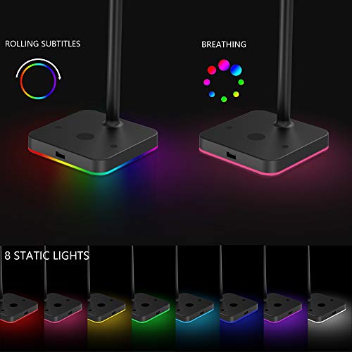 KAFRI RGB Headphone Stand with Wireless Charger Desk Gaming Headset Holder Hanger Rack with 10W/7.5W QI Charging Pad and QC 3.0 USB Port - Suitable for Gamer Desktop Table Game Earphone Accessories - color: Black