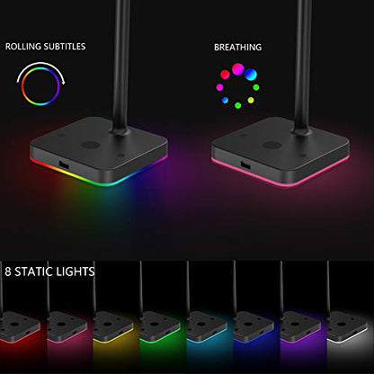 KAFRI RGB Headphone Stand with Wireless Charger Desk Gaming Headset Holder Hanger Rack with 10W/7.5W QI Charging Pad and QC 3.0 USB Port - Suitable for Gamer Desktop Table Game Earphone Accessories - color: Black
