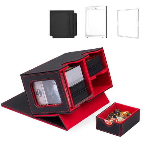 MTG Deck Box for Commander with Dice Tray,Designed for MTG Commander | Card Deck Box Fits 200+ Double Sleeved Cards,Card Storage Box with 3 Dividers 2 card holder - color: Red