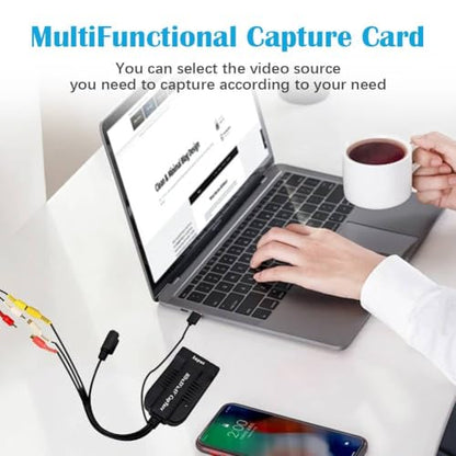 USB Video Capture Card HDMI/AV/RCA/S-Video to USB 2.0 Audio Video Capture Card Device 1080P HD 30fps for Live Streaming,Camcorder,Gaming,VCR,VHS,DVD,PS4,PS5