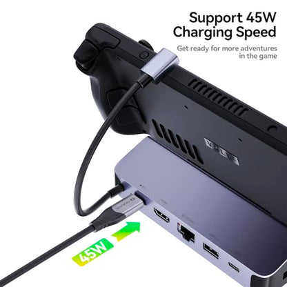 QUUGE Steam Deck Dock, 6 in 1 Valve Steam Deck Docking Staion with 2*USB-A & USB-C 5Gbps, HDMI 2.0 4K60Hz Output, 1000M Ethernet Gigabit, 100W Charging, Steam Deck Accessorie