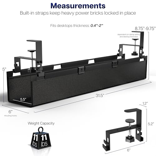 VIVO Clamp-on Under Desk 31 inch Fabric Cable Management Tray, Wire Concealer, Power Strip Storage, Workspace Organization, Easy Fold Down Access, Black, DESK-AC31F-C - size: 31"