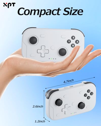 XPT Portable Mini Controller for Nintendo Switch 2/Switch 1/PC/iOS/Android/Steamdeck, Joystick Lift and Down Design,Wireless Bluetooth & Wired Gamepad with Turbo Function, 6-Axis Gyro, HD Vibration & 3D Joysticks, Home Button Wake-Up (white) - color: Whit