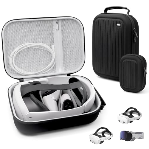 Krypthos Case for Meta Quest 3S/3 Official Original & Elite Strap Black | Hard shell, shockproof, lens protector, fits Quest 3S/3 & Elite Strap, controllers, lightweight, durable, travel storage - color: Black/ For Official Original & Elite Strap