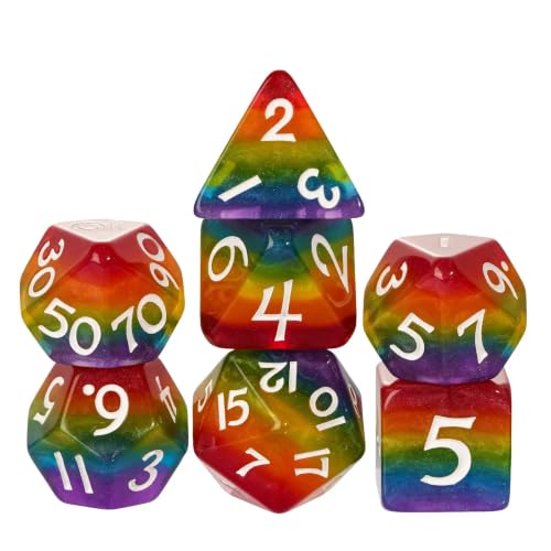 Rainbow DND Dice Set D&D Glitter Polyhedral Dice for Tabletop Games | Leather Storage Bag, DM Gift, for Dungeons and Dragons Role Playing Games - color: Rainbow