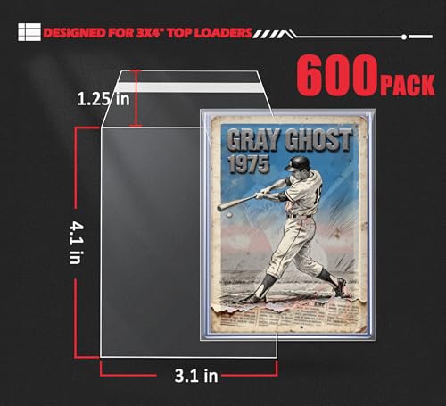Top Loader Sleeves 600 Pack, Resealable Team Bags for 35-75PT Rigid Top Loader Card Holders - Penny Sleeves for 3"X4" Top Loaders Trading Card - size: 600 Pack