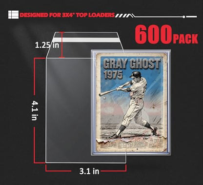 Top Loader Sleeves 600 Pack, Resealable Team Bags for 35-75PT Rigid Top Loader Card Holders - Penny Sleeves for 3"X4" Top Loaders Trading Card - size: 600 Pack