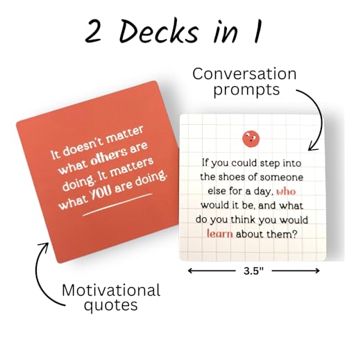 Conversation Cards for Teens – Motivational & Affirmation Quote Deck with Journal Prompts, Double-Sided with Display Stand | Therapy & Classroom Supplies for Teachers, Counselors & Parents
