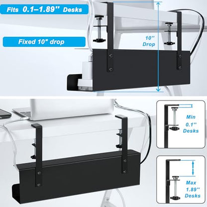 ZhiYo 16.5in Steel Cable Management Under Desk Tray, Large Clamp-On Under Table Cord Hider Tray, No Drill Cable Organizer for Desk, Wire Management Raceway, Black Rack, W3in x H4.7in - size: 16.5in L - Clamp-On