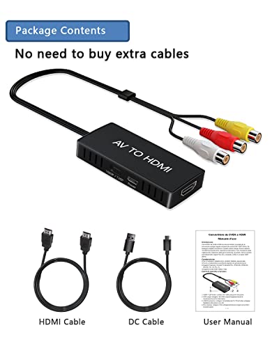 AV to HDMI Converter, RCA to HDMI Adapter, 720P/1080P RCA Composite CVBS Adapter Support PAL/NTSC for PC, Laptop, TV, WII, Xbox, PS2, PS3, STB, VHS, VCR, Blue-Ray DVD Players - color: black