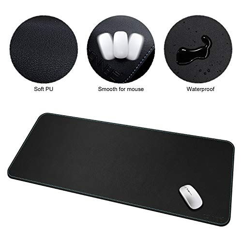 CENNBIE Leather Desk mat Protecter 47.2X19.6in Super Large(Black) | Premium stitched edges resist wear. Easy to clean. Protects desk from spills, stains ,scratches. Smooth glide. Office & home. - color: Black, size: 19.6" x 47.2"