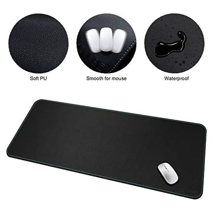 CENNBIE Leather Desk mat Protecter 47.2X19.6in Super Large(Black) | Premium stitched edges resist wear. Easy to clean. Protects desk from spills, stains ,scratches. Smooth glide. Office & home. - color: Black, size: 19.6" x 47.2"