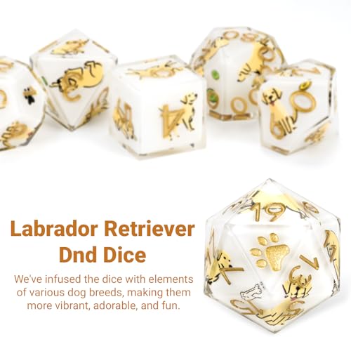 DND Dice Set 7-Pcs, Sharp Edge Cute Dog Style Resin Dice Polyhedral Resin Sharp Edge Dice for Roleplaying Games Dungeons and Dragons RPG MTG Table Games（Labrador） - color: White, style: Labrador