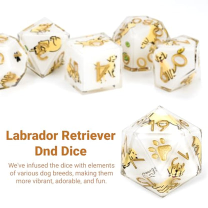 DND Dice Set 7-Pcs, Sharp Edge Cute Dog Style Resin Dice Polyhedral Resin Sharp Edge Dice for Roleplaying Games Dungeons and Dragons RPG MTG Table Games（Labrador） - color: White, style: Labrador