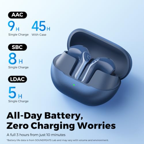 SoundPEATS Air6 HS Wireless Earbuds, Bluetooth 6.0, LDAC Hi-Res Audio for HiFi Sound, 13mm Dynamic Driver, Total 45H, Quick Charging, IPX5 Resistant, Comfortable Fit, ENC Noise Canceling, App, Blue - color: Blue