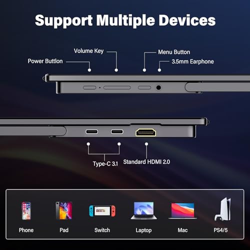 InnoView 15.6" Portable Monitor 60Hz 4K UHD 3840x2160 | 100% sRGB HDR | Travel Monitor with 2 USB-C & HDMI Ports | Second Screen for Laptop Mac PC Xbox PS5 Switch (Includes Adapter) - size: 15.6 Inches
