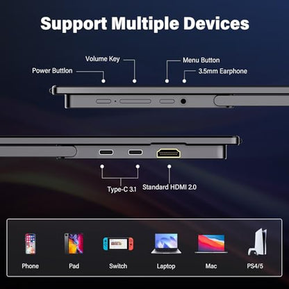 InnoView 15.6" Portable Monitor 60Hz 4K UHD 3840x2160 | 100% sRGB HDR | Travel Monitor with 2 USB-C & HDMI Ports | Second Screen for Laptop Mac PC Xbox PS5 Switch (Includes Adapter) - size: 15.6 Inches