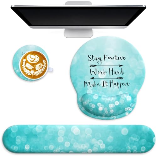 3 in 1 Ergonomic Mouse Pad and Keyboard Wrist Rest with Coaster Set-Green | Cute Large Mousepad with Gel Wrist Support for Gaming Computer Laptop Women Office Home Desk Decor - color: B2-Glitter Green