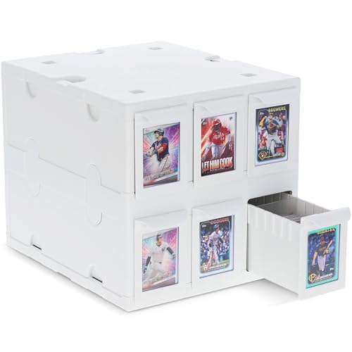 BCW 6 Drawer Card Catalog – White | Stackable Trading Card Organizer Box | Holds Sports Cards, Gaming Cards, Toploaders & Magnetics | Heavy-Duty Plastic Storage with Dividers - color: White