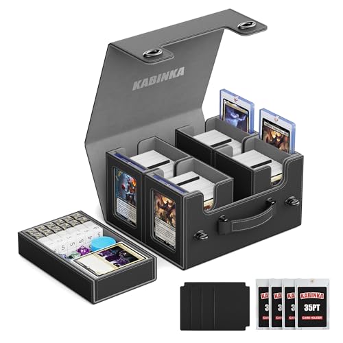 Kabinka Commander Deck Box for MTG with Handle, Multi Deck Case | with Large Dice Tray Fits 400+ Double-Sleeved Cards, 5 IN 1 TCG Card Storage Box, 35PT Card Holders (Black) - color: Black