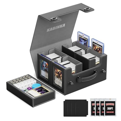 Kabinka Commander Deck Box for MTG with Handle, Multi Deck Case | with Large Dice Tray Fits 400+ Double-Sleeved Cards, 5 IN 1 TCG Card Storage Box, 35PT Card Holders (Black) - color: Black