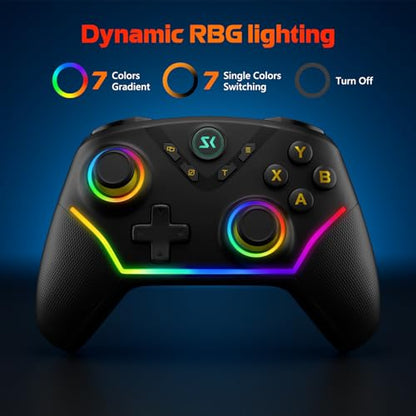 Wireless PC Controller with Hall Effect Joysticks & Triggers, 1000Hz Polling Rate, Trigger Locks, Bluetooth Pro Gaming Controller for PC/Steam/Luna/Tesla - 4 Macros and Turbo, Dynamic RGB, Black - color: Black