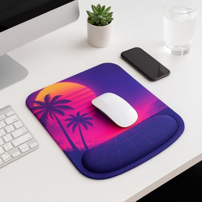 Ergonomic Memory Foam Mouse Pad with Wrist Support, Orange, Ultra-Smooth Surface, Anti-Slip Base (Palm Trees, Medium) - color: Palm Trees