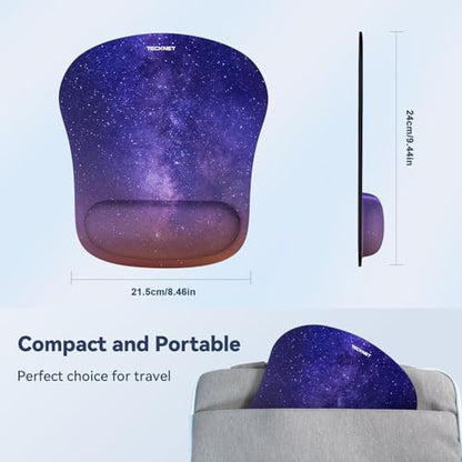 TECKNET 2 Pack Gaming Ergonomic Mouse Pad with Wrist Support | Soft Memory Foam, Fast Rebound, Pain Relief，Waterproof Surface, Non-slip Base - color: Purple Galaxy