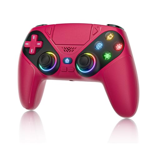 Gamrombo LED Wireless Controller for PS5, Compatible with PS5 Pro/Slim/PC, Dual Vibration, Macro/Turbo Function, 3.5mm Audio Jack, 6-Axis Motion Control Gamepad with Speaker - color: Red