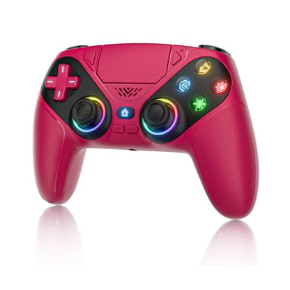 Gamrombo LED Wireless Controller for PS5, Compatible with PS5 Pro/Slim/PC, Dual Vibration, Macro/Turbo Function, 3.5mm Audio Jack, 6-Axis Motion Control Gamepad with Speaker - color: Red