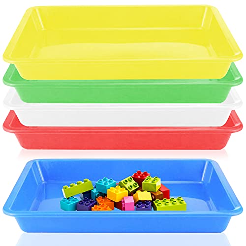 Plastic Art Trays, 5-Piece Stackable Activity Crafts Organizer Serving Jewelry Tray for DIY Projects, Painting, Beads, Organizing Supply, 5 Color (13.4 x 9.8 x 1 inch) - size: 13.4 x 9.8 x 1 inch