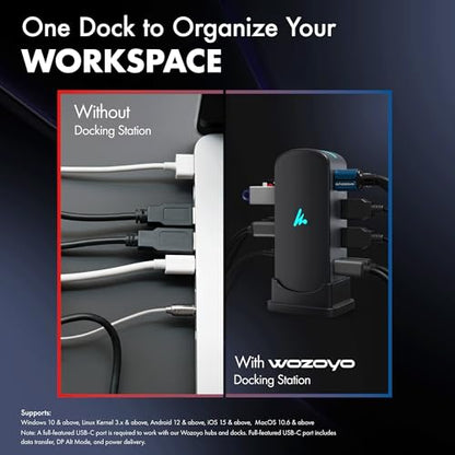 Type C 12 in 1 Wozoyo Docking Station, 4K@60Hz HDMI, Gigabit Ethernet 2XType-C 10Gbps, USB 10 Gbps, PD 100WUSB 2.0, AUX & MIC, SD/TF, Compatible Thunderbolt 4, macOS, Windows, Android & iOS - style: 12-in-1