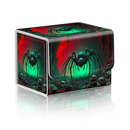 Trading Card Storage Box, Holds 100+ for MTG Cards, PU Leather with Magnetic Closure, Giant Spider in Skull Filled Cave Durable Deck Box for Magic the Gathering, Trading Card Games - color: Giant Spider in Skull Filled Cave