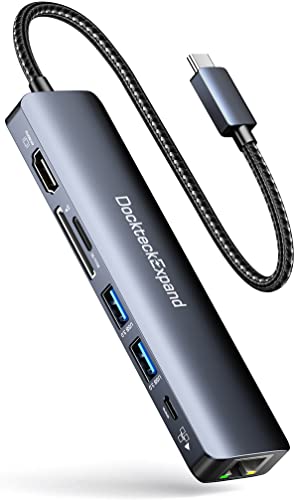7-in-1 Multiport Adapter for MacBook iPad HP Dell XPS and More | 4K 60Hz HDMI Gigabit-Ethernet 100W PD 2 USB 3.0 SD/TF Card Readers - color: 7 IN 1
