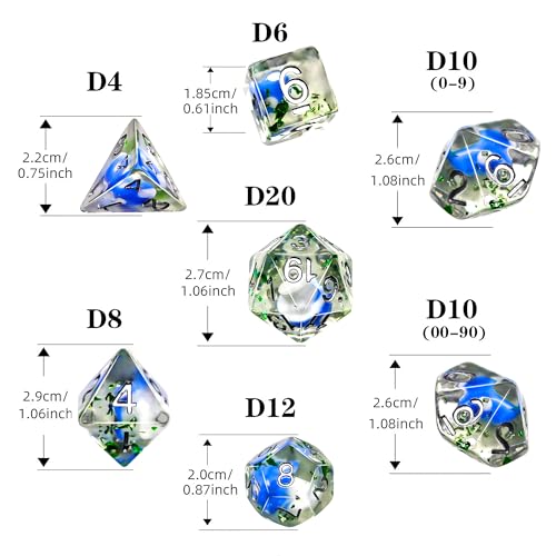 DND Dice Set, 7 Polyhedral Dice with Mushroom Design Inside, D20 Gaming Dice for Dungeons and Dragons, Clear Blue
