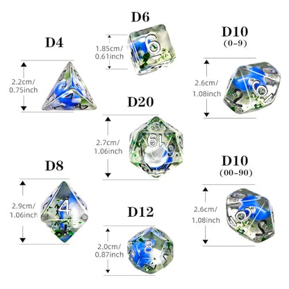 DND Dice Set, 7 Polyhedral Dice with Mushroom Design Inside, D20 Gaming Dice for Dungeons and Dragons, Clear Blue