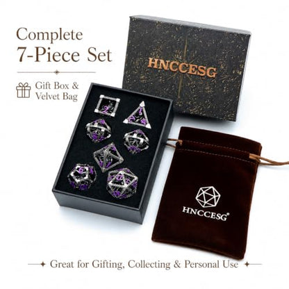 DND Dice Set,3D Octopus Hollow Metal 7-Die,Purple Numbers | Lightweight Copper Dice,Easy-To-Read Numbers,a Gift Box and Velvet Bag for RPG Play,Gifting and Collecting. - color: Cthulhu Purple Number