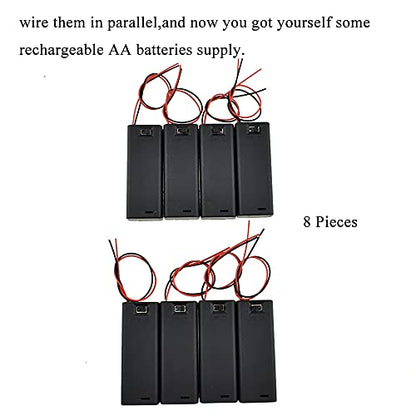 HAHIYO 1.5V AA Battery Holder Bundle with Wire Sturdy Cover Flexible Springs Contact Build-in Switch Batteries Black Case Easy Install 8 Pieces for Wall Clocks Ham Radio Kids Toys - style: 1AA-8P