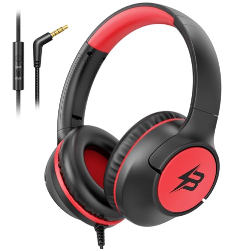 Kids Headphones Wired for School, 85/94dB Volume Limit, Wired Over Ear Headphones for Kids Boys Girls with Microphone, Stereo Sound 3.5mm Cord for Kindle Tablet Airplane Travel, Black Red - color: Black Red