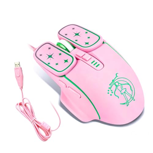 Wired Gaming Mouse, Lightweight USB Optical Computer Mice with 7 Buttons, 4 Adjustable DPI (1200-7200), Ergonomic Shape for Computers and Laptops, Pink - color: Pink