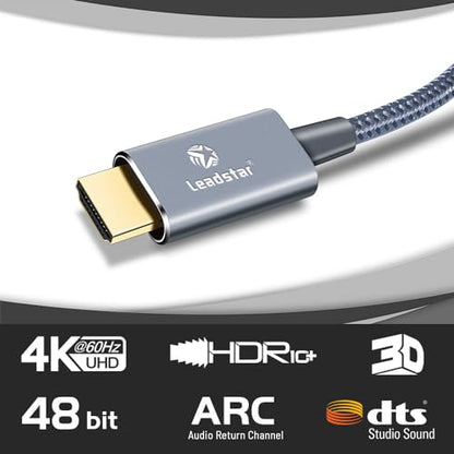 LEADSTAR HDMI Cable 4K 6 ft / 2m, High Speed HDMI 2.0 Cord Braided | 4K@60Hz, Ultra HD, 2160p, ARC, HDR, 3D, HDCP 2.2 | for Xbox, PS5, TV, Laptop, Monitor - size: 6.5 ft