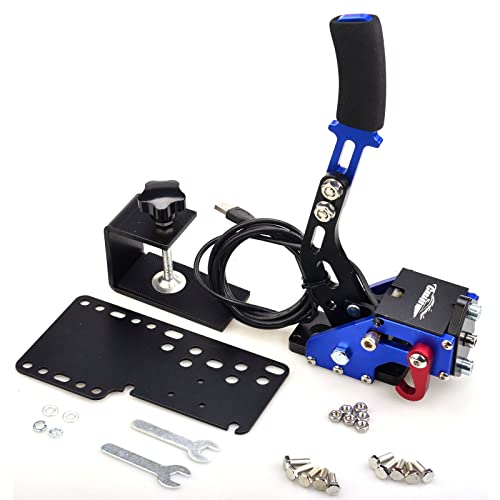 CNRAQR PC Racing Game USB Handbrake for 16Bit SIM for Racing Games, Compatible with G27 G29 G923 T500 T300 Simulate Linear Handbrake Blue（With Fixing Clip and Plate - color: Blue