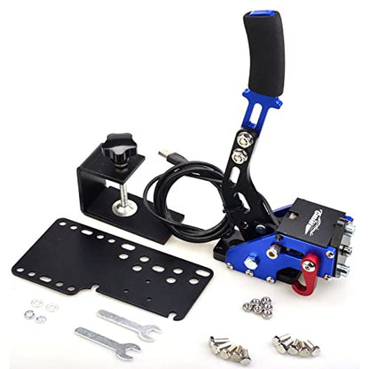 CNRAQR PC Racing Game USB Handbrake for 16Bit SIM for Racing Games, Compatible with G27 G29 G923 T500 T300 Simulate Linear Handbrake Blue（With Fixing Clip and Plate - color: Blue