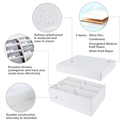 Trading Card Storage Box, 3-Row 3000-Count Card Organizer (4-Pack) | White Corrugated Cardboard Boxes With Dividers, 6-Grid Bulk Card Storage For Baseball/TCG/MTG/Sports/Top Loader Cards